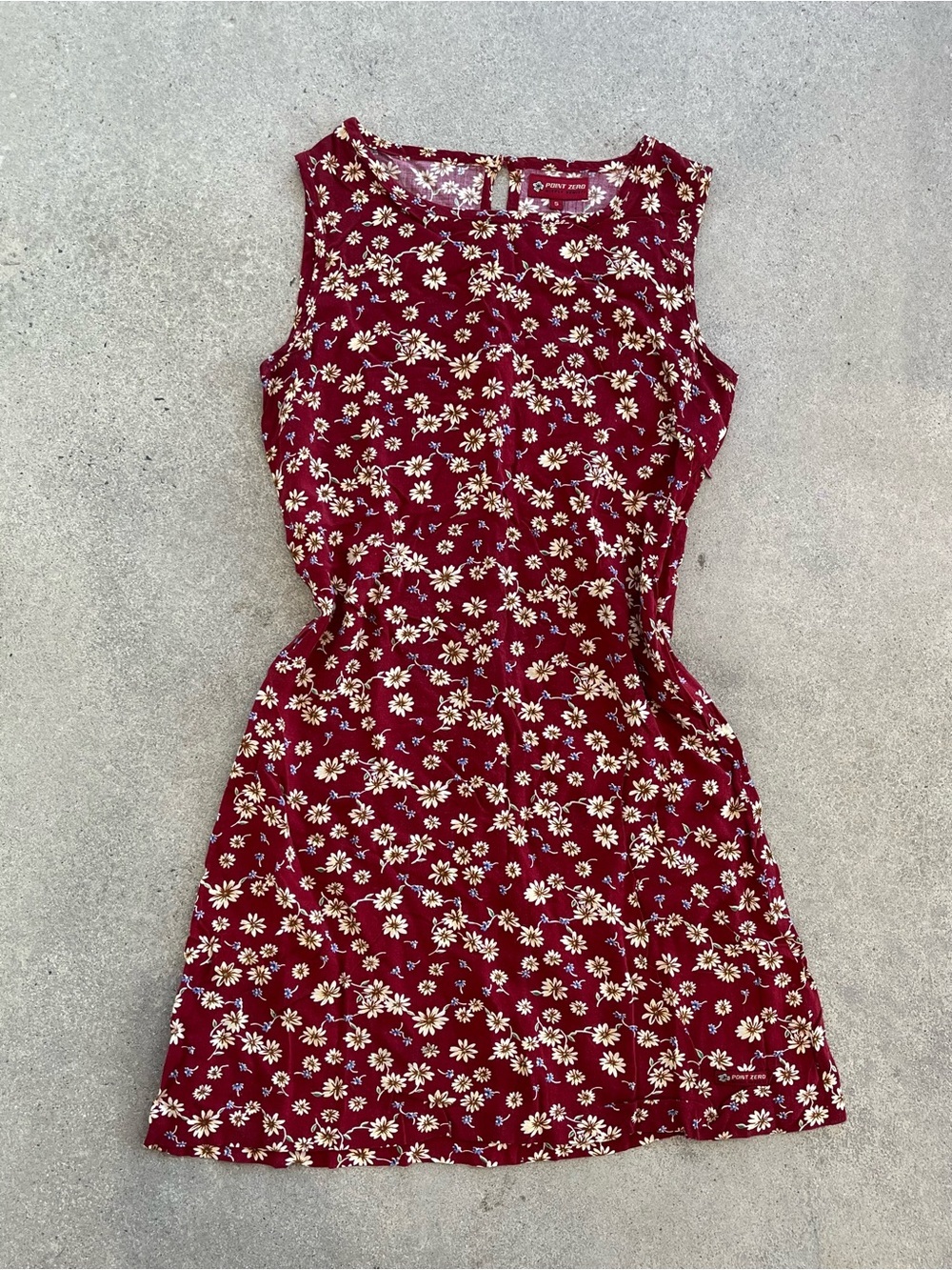 Vintage Point Zero Daisy Print Shift Dress Burgundy 90s Floral Sleeveless Size S - Picture 2 of 6